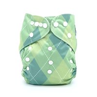 Pocket Cloth Diaper in Green Argyle Print "Harper" with 3-Layer Diaper Insert