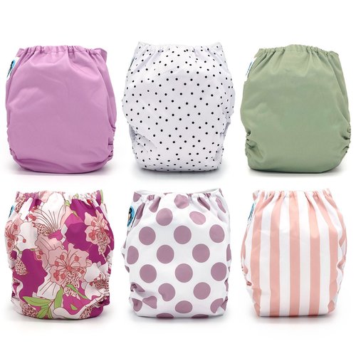 Jolie Fleur Collection, 6 pocket cloth diapers with 3-layer diaper inserts