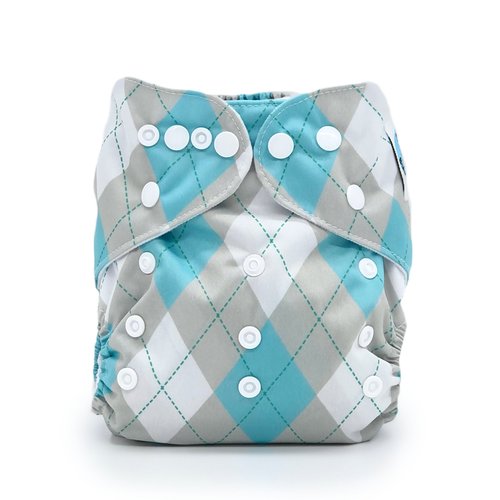 Aqua Argyle Pocket Cloth Diaper - "Oxford" Print with Insert