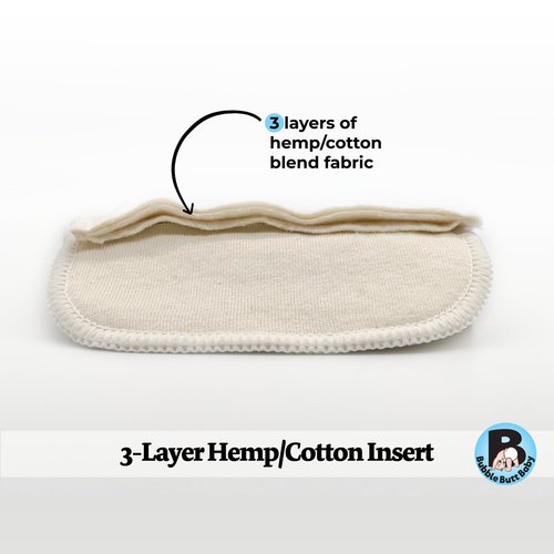 3-Layer Hemp/Cotton Blend Cloth Diaper Inserts (6-pack)