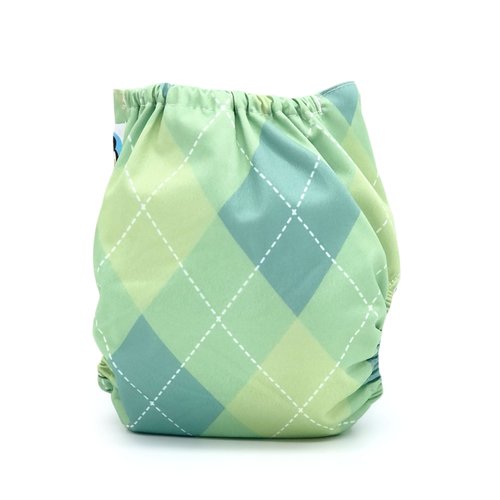 Pocket Cloth Diaper in Green Argyle Print "Harper" with 3-Layer Diaper Insert