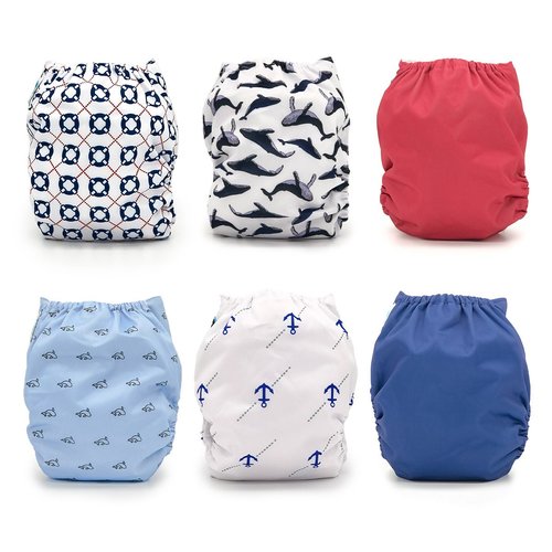 Yachtsman Collection, 6 pocket cloth diapers with 3-layer diaper inserts