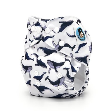 Whale Print Pocket Cloth Diaper - "Balaena" Print with Insert